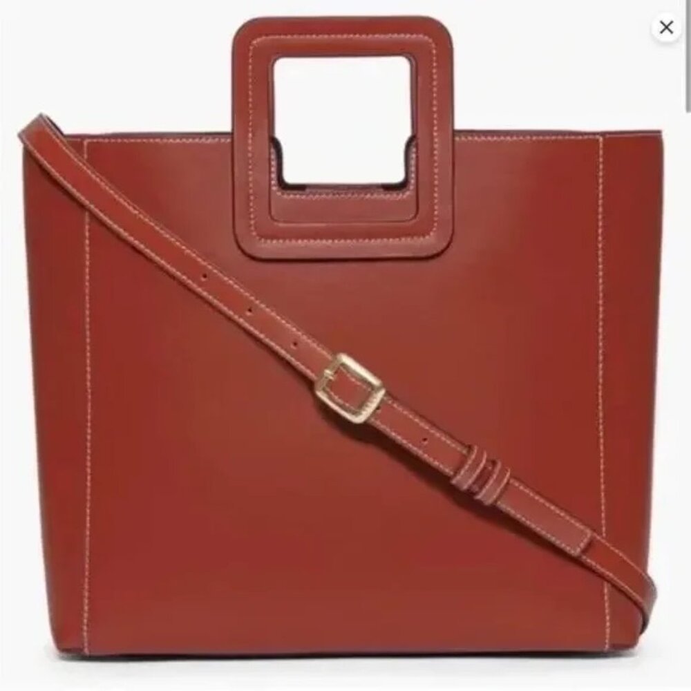 STAUD Shirley Leather Tote in Cognac - Picture 3 of 6